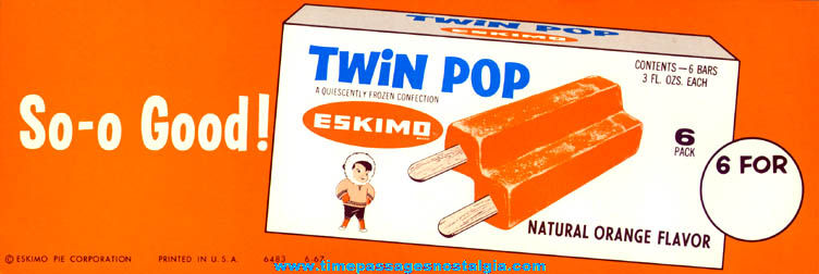 (5) Colorful 1967 Eskimo Twin Pop Paper Store Advertising Signs