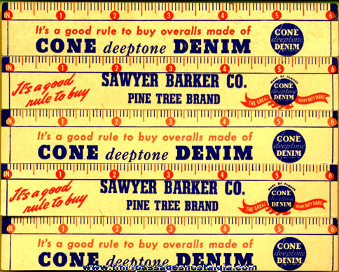 (5) Old Denim Advertising Premium Rulers