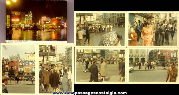 (6) Old London Piccadilly Circus Photographs & (1) Post Card