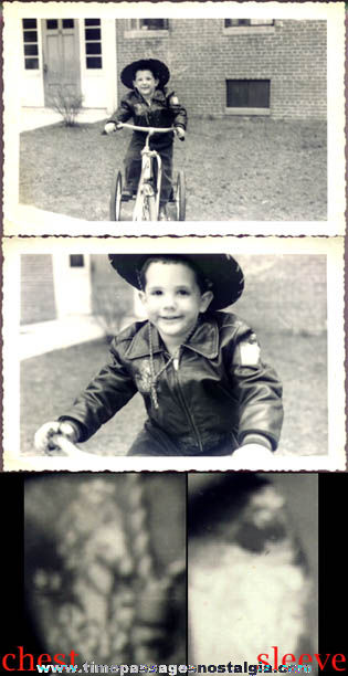 (2) Old Photographs Of A Boy On A Bike With A Lone Ranger Jacket