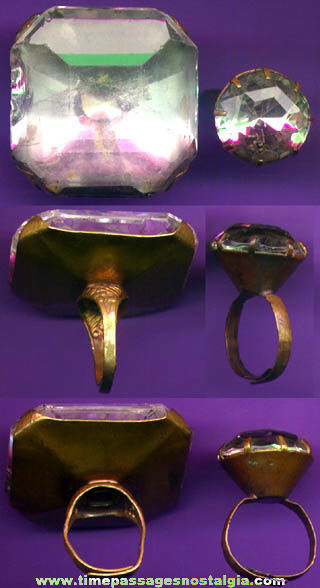 (2) Old Premium Or Prize Large Jewel Toy Rings