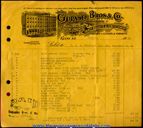 (15) 1915 - 1925 Candy & Tobacco Company Invoices