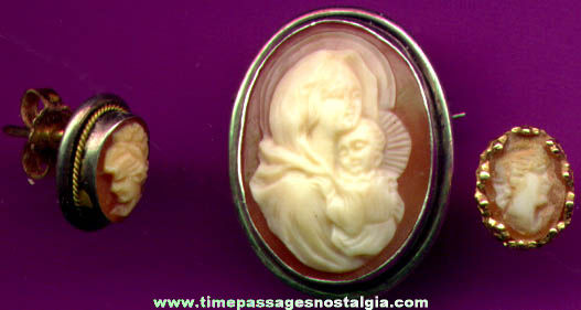 (3) Old Cameo & Gold Jewelry Items