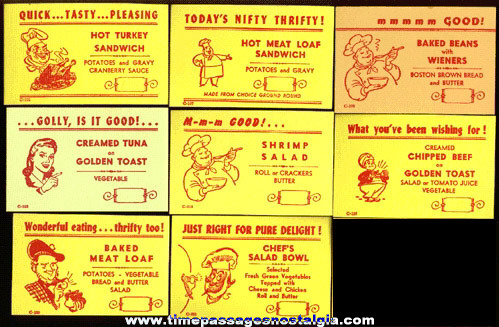 (25) Different Old Restaurant / Diner Menu Special Advertising Cards