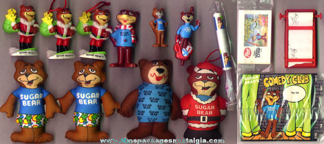 (14) Post Super Golden Crisp Cereal Sugar Bear Advertising Character Items