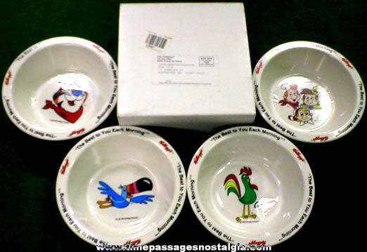 Set Of (4) Unused 1995 Kellogg’s Advertising Character Cereal Premium Bowls With Mailer