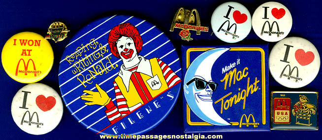 (10) Old McDonald’s Restaurant Advertising Pins