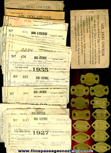 (36) Old Dog License Tags & Papers