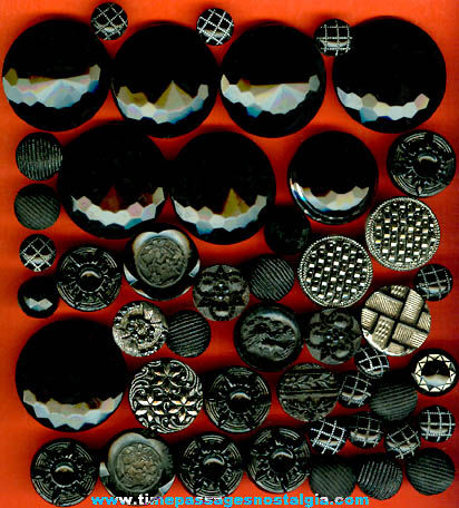 (47) Black Glass Antique & Vintage Clothing Buttons