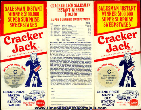 (3) 1980 Cracker Jack Salesman Instant Winner Contest Cards