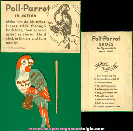 Unused 1930’s Poll Parrot Shoes Advertising Premium Action Parrot Toy