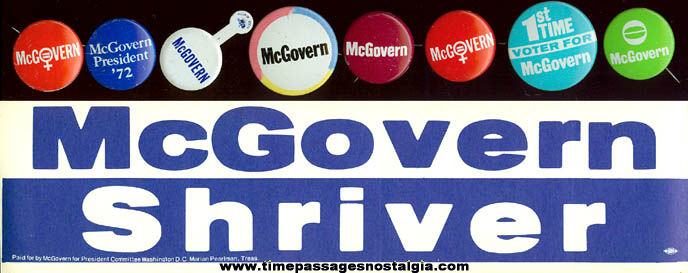 (14) 1972 McGovern / Shriver Political Campaign Items