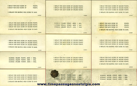 (15) Old Paper Pin Ball Machine Replay Score Cards