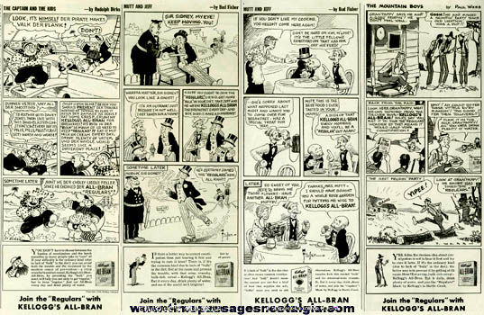 (4) Large 1939 Kellogg’s All Bran Cereal Comic Strip Advertisements