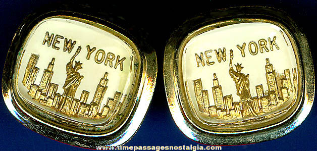 Pair Of Old New York City Skyline Souvenir Cuff Links