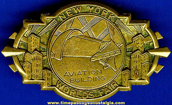 1939 - 1940 New York World’s Fair Aviation Building Brass Badge / Pin