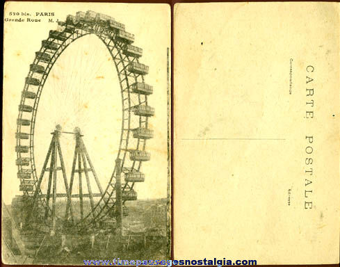 Old Unused Paris, France Ferris Wheel Post Card