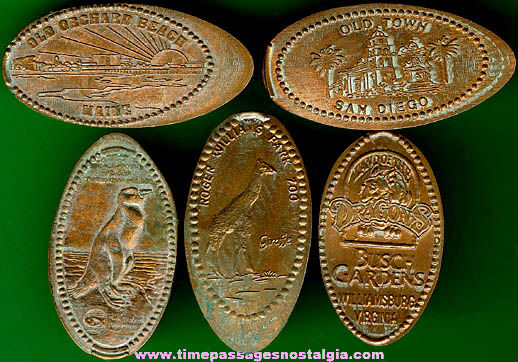 (5) Different Elongated Souvenir Cents or Pennies
