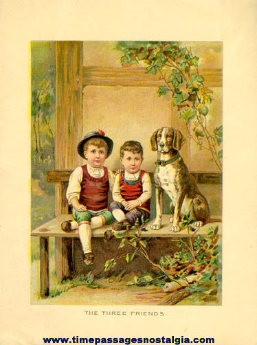 Old Colorful & Detailed Children & Dog Print