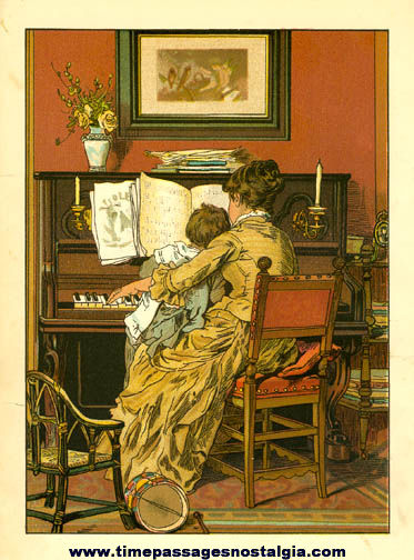 Old Colorful & Detailed Pianist & Child Print