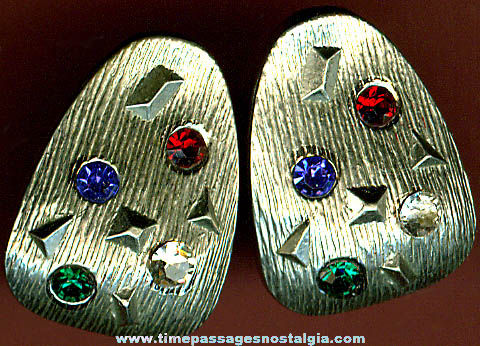 Old Pair Of German Clip On Earrings With Colored Stones