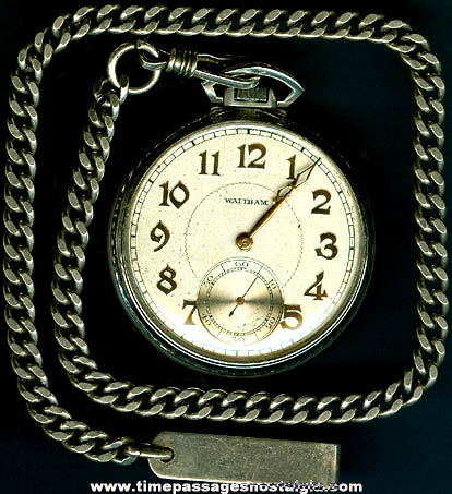 Old Waltham Nine Jewel Pocketwatch With Watch Chain