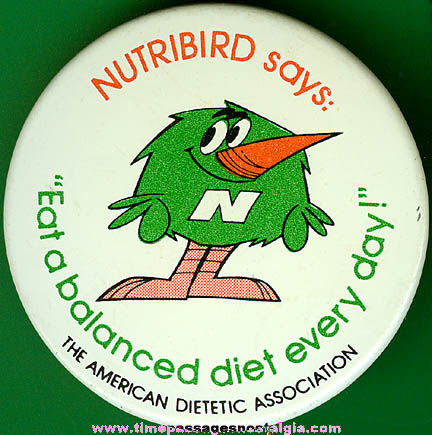 Old Nutribird Advertising Character Tin Pin Back Button