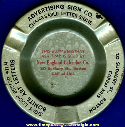 Old Imprinted New England Calendar Company Advertising Premium Ashtray