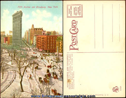 Colorful Old Fifth Avenue & Broadway New York City Post Card