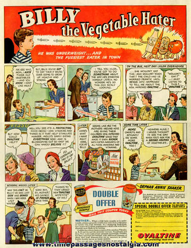 Large Colorful Old Ovaltine Advertisement With Orphan Annie Premium Offer