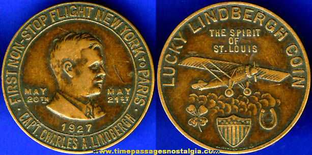 1927 Charles Lindbergh Spirit Of St. Louis Lucky Lindbergh Coin / Medal