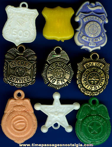 (9) Different Old Police Badge Gumball Machine Prize Charms