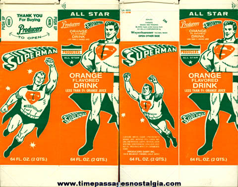 Old Unused Superman Orange Drink Cardboard Carton