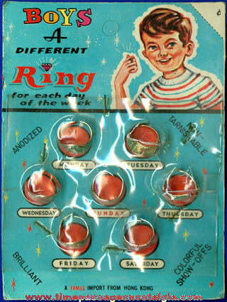 Old Unopened Package Of (7) Boys Toy Rings