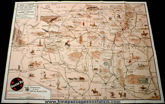 Colorful 1932 Santa Fe Lines / Couriercars Western Map