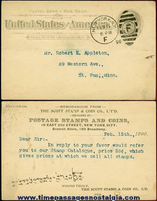 1896 Scott Stamp & Coin Company Stamped Business Post Card