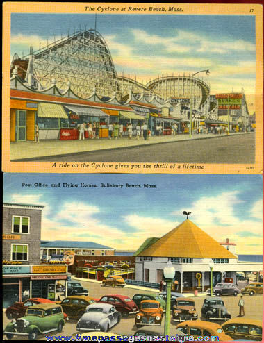(2) Old Unused Massachusetts Beach Amusement Area Color Post Cards