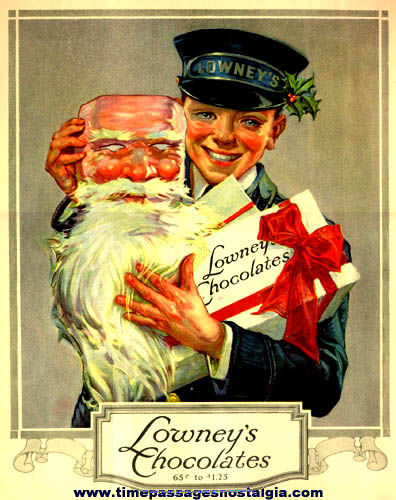 Large Colorful Old Lowney Chocolates Holiday Advertisement