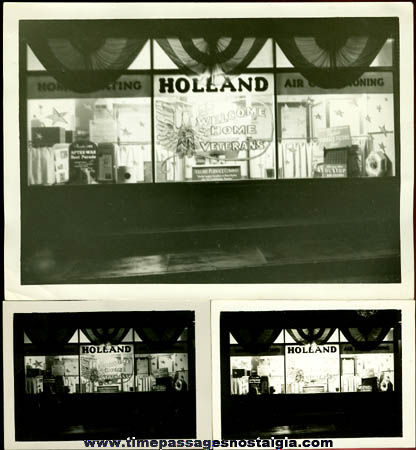 (3) Old World War II Homefront Store Window Display Photographs