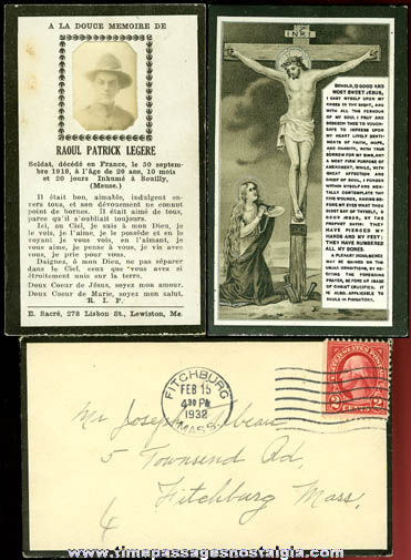 1932 Military Memorial Card With Stamped Envelope