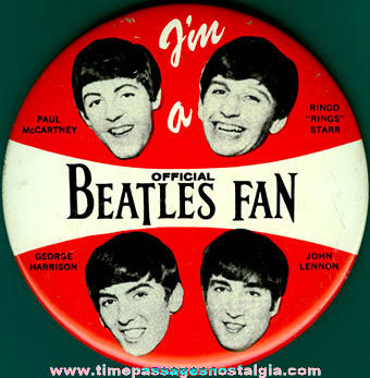 Large Old Official Beatles Fan Pin Back Button