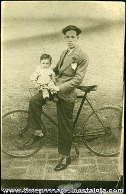 Old Man & Child On Bicycle Italian Real Photo Post Card