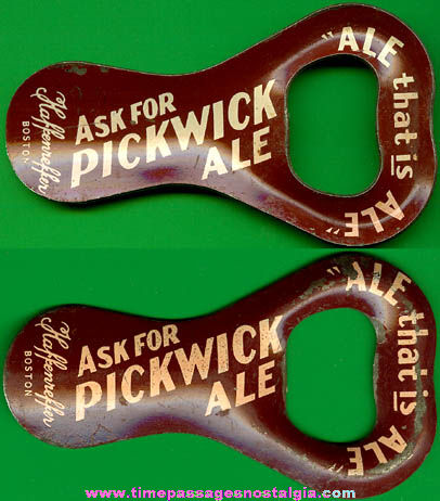Old Imprinted or Painted Pickwick Ale Advertising Bottle Opener