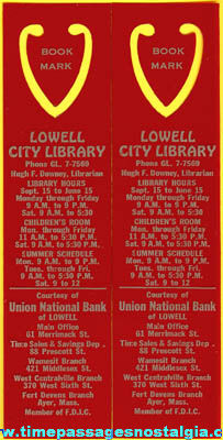 (2) Old Lowell City Library Advertising Premium Book Marks