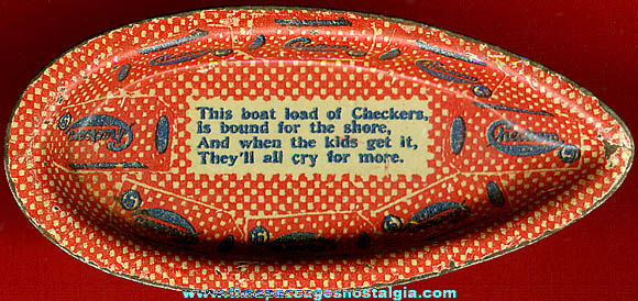 Old Lithographed Tin Checkers Popcorn Confection Advertising Premium Toy Boat