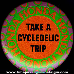 Colorful Old Honda Motorcycle Advertising Pin Back Button