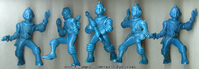 (5) Old Blue Hard Plastic Spaceman Figures