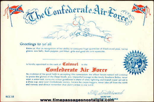 1955 Confederate Air Force Joke Certificate Post Card