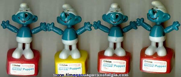 (4) Old Smurf Character Figure Push Puppets