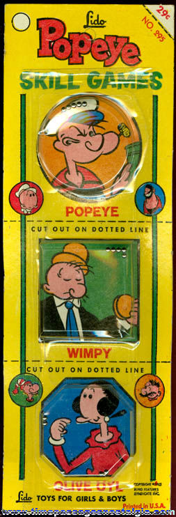 (3) Colorful 1965 Popeye Character Dexterity Palm Puzzle Games